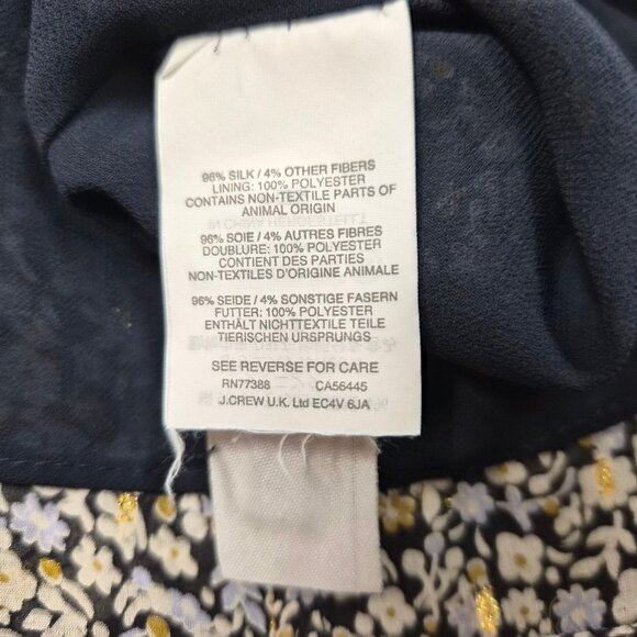 J.Crew Silk Blouse 00 Black Floral w/ Gold Accents Short Sleeve Romantic Academi - Picture 5 of 7